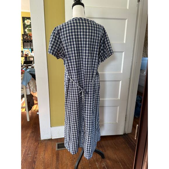 vintage L.L. Bean 100% Cotton Blue Plaid Button Front Cottagecore Dress Petite - Picture 12 of 15